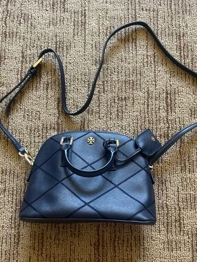 Tory Burch Robinson Stitched Mini Dome Satchel in Navy Blue